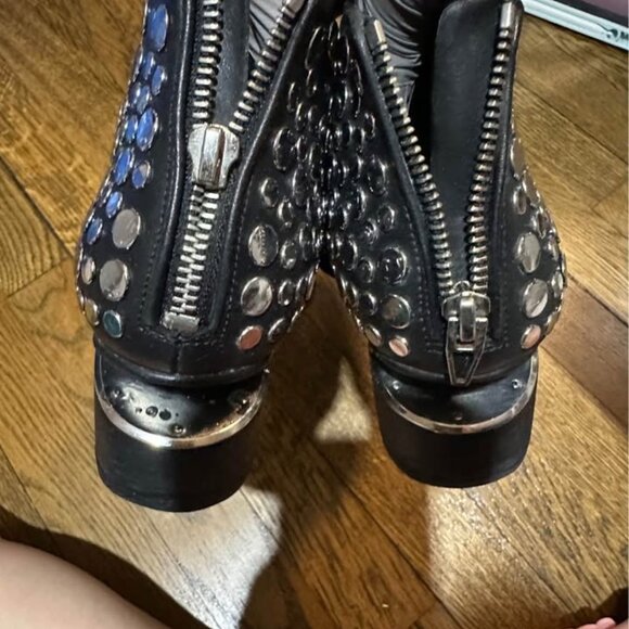 Alexander Wang Black Leather Studded Gabi Ankle Boots Size 37 - Picture 4 of 5